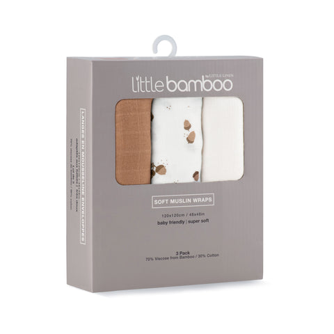 Little Bamboo Muslin Wraps 3pk - Iced Coffee