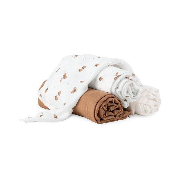 Little Bamboo Muslin Wraps 3pk - Iced Coffee