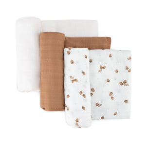 Little Bamboo Muslin Wraps 3pk - Iced Coffee