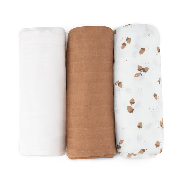Little Bamboo Muslin Wraps 3pk - Iced Coffee