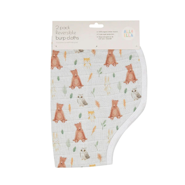 All4Ella Organic Burp Cloth 2pk - Forest Friends