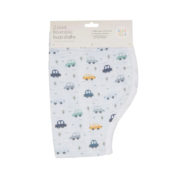 All4Ella Organic Burp Cloth 2pk - Beep Beep