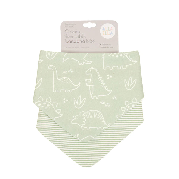 All4Ella Bandana Bibs 2pk - Sage Dino