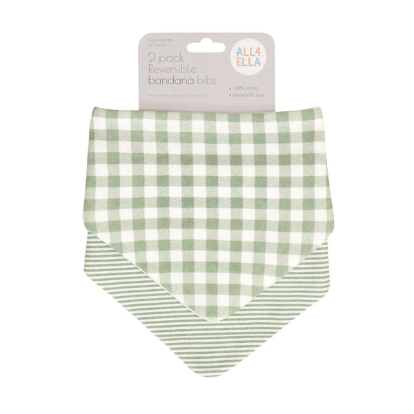 All4Ella Bandana Bibs 2pk - Gingham Sage