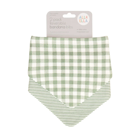 All4Ella Bandana Bibs 2pk - Gingham Sage