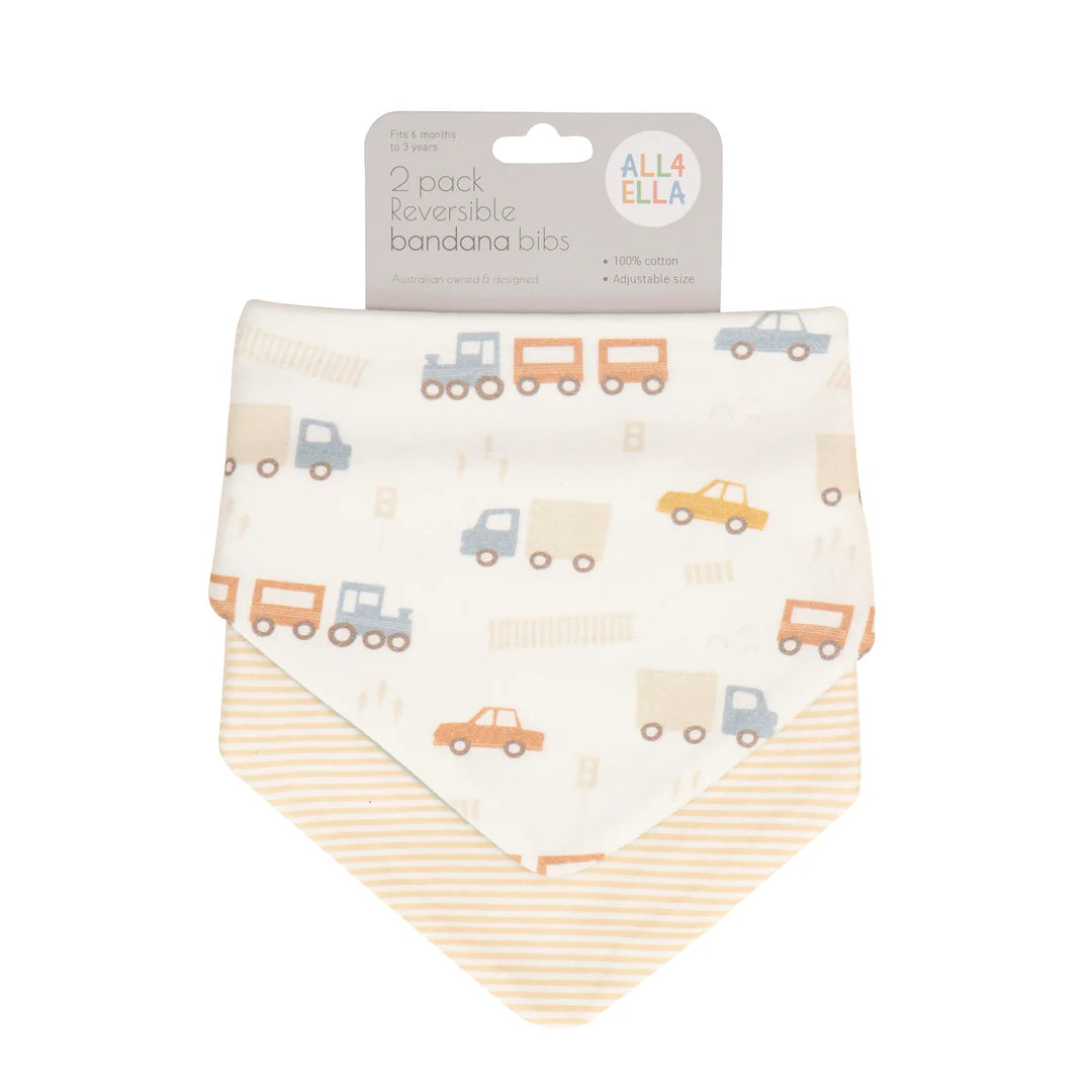 All4Ella Bandana Bibs 2pk - Trucks