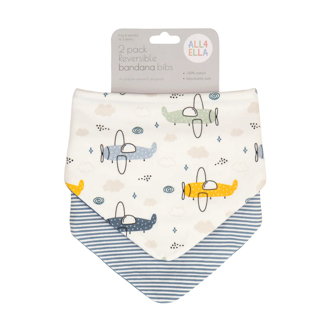 All4Ella Bandana Bibs 2pk - Planes