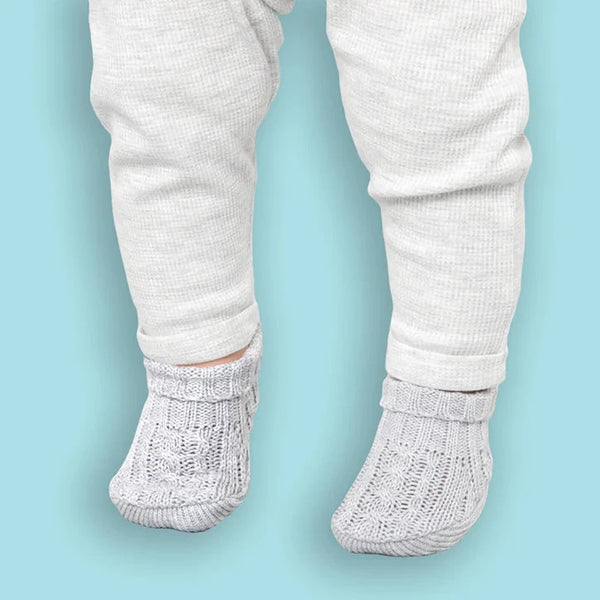 Playette Cable Knitted Booties 0-6mth - White