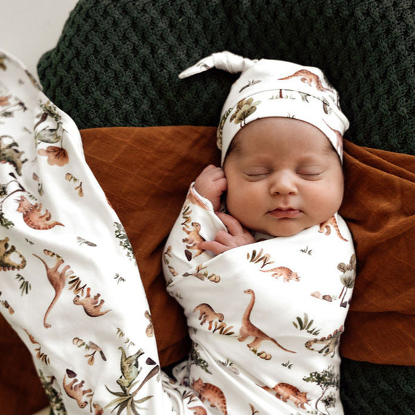 Snuggle Hunny Organic Jersey Wrap & Beanie Set - Dino