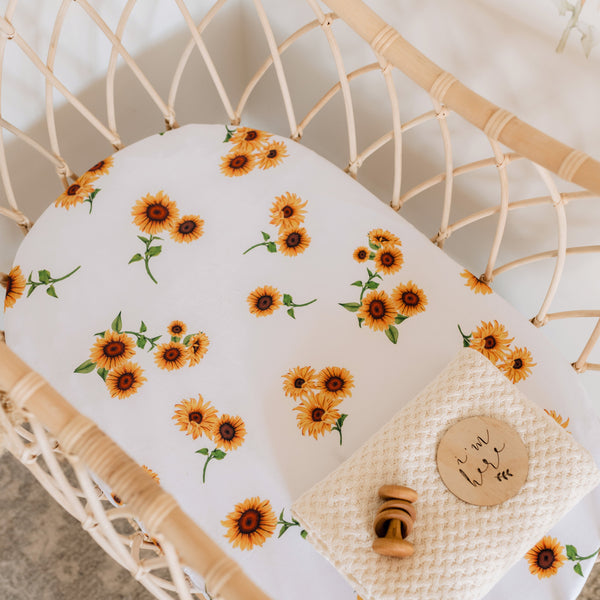 Snuggle Hunny Fitted Bassinet Sheet/Change Mat Cover - Sunflower
