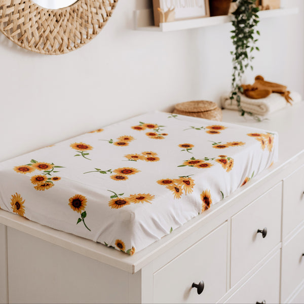 Snuggle Hunny Fitted Bassinet Sheet/Change Mat Cover - Sunflower