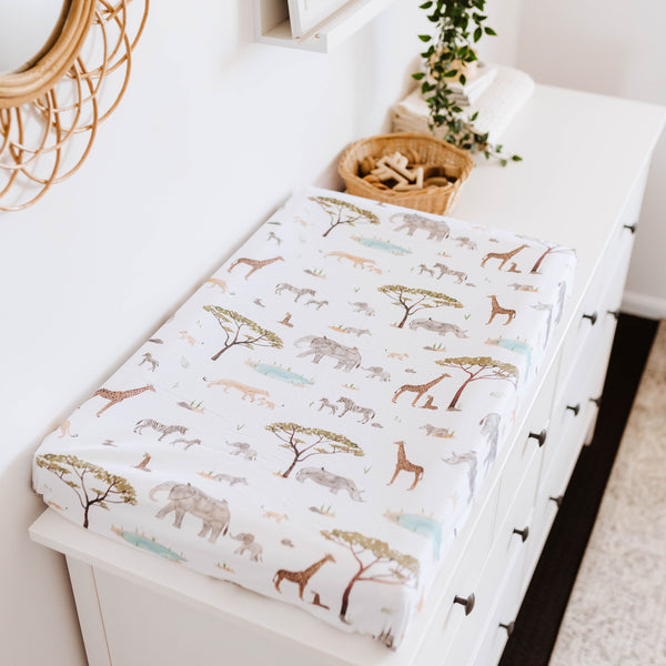 Snuggle Hunny Fitted Bassinet Sheet/Change Mat Cover - Safari