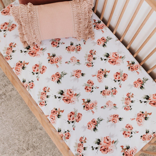 Snuggle Hunny Organic Fitted Cot Sheet - Rosebud