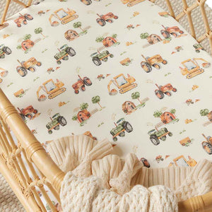 Snuggle Hunny Fitted Bassinet Sheet/Change Mat Cover - Diggers & Tractors