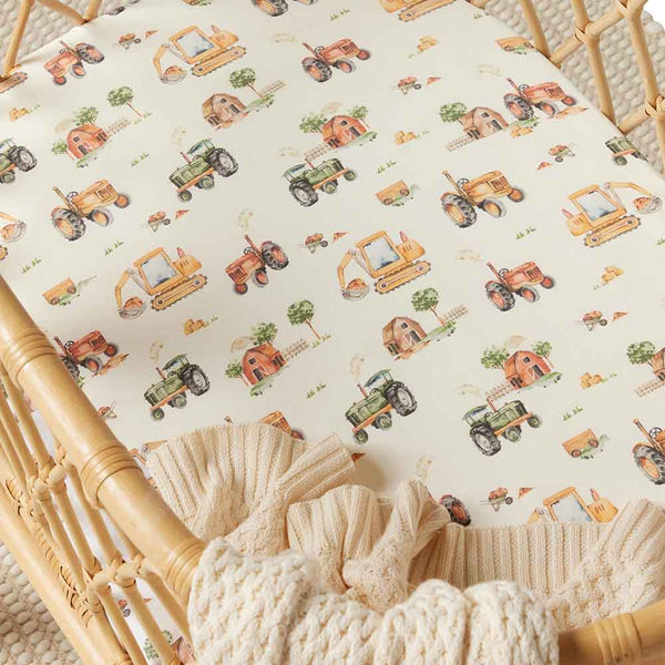 Snuggle Hunny Fitted Bassinet Sheet/Change Mat Cover - Diggers & Tractors