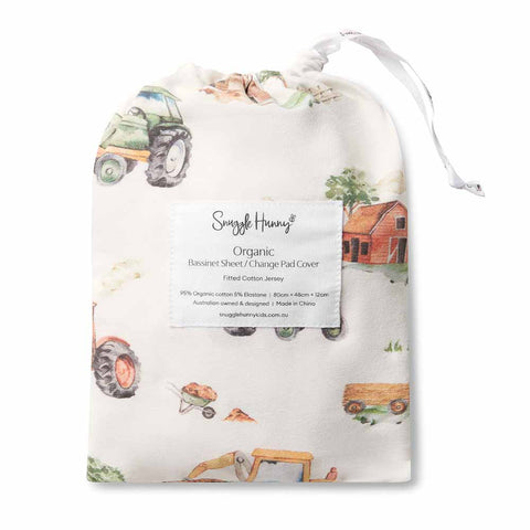 Snuggle Hunny Fitted Bassinet Sheet/Change Mat Cover - Diggers & Tractors