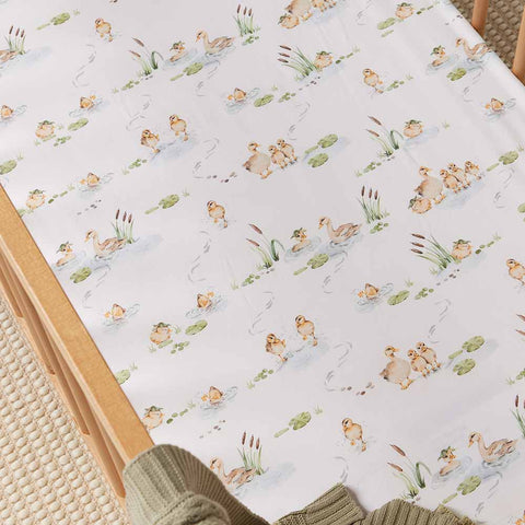 Snuggle Hunny Organic Fitted Cot Sheet - Duck Pond