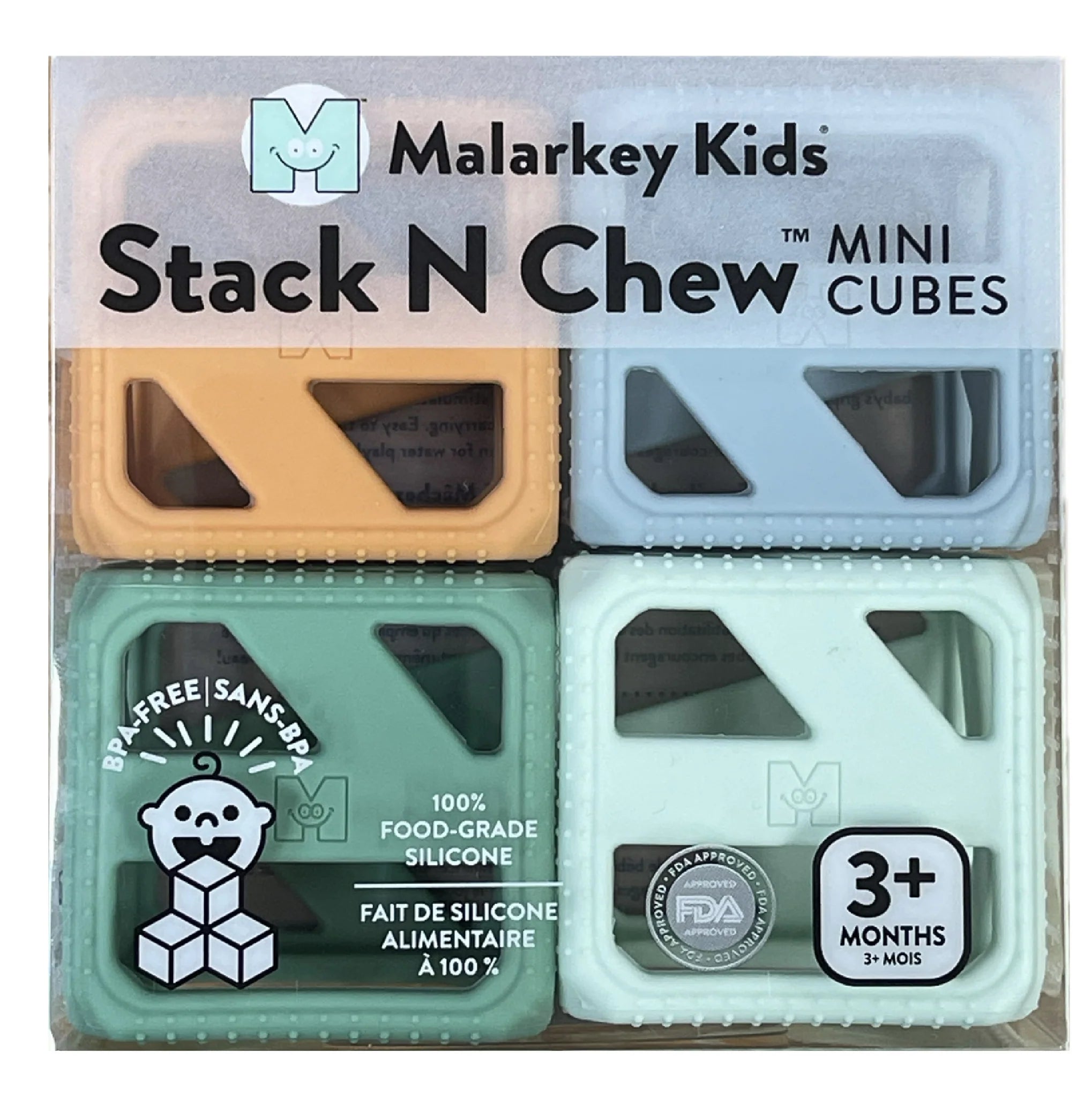 Malarkey Kids Stack N Chew 4 PK Mini Cubes - Earthy