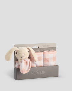 The Little Linen Co Towelling Baby Face Washer + Toy Set - Ballerina Bunny