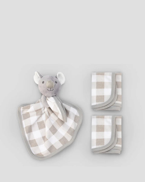 The Little Linen Co Towelling Baby Face Washer + Toy Set - Cheeky Koala