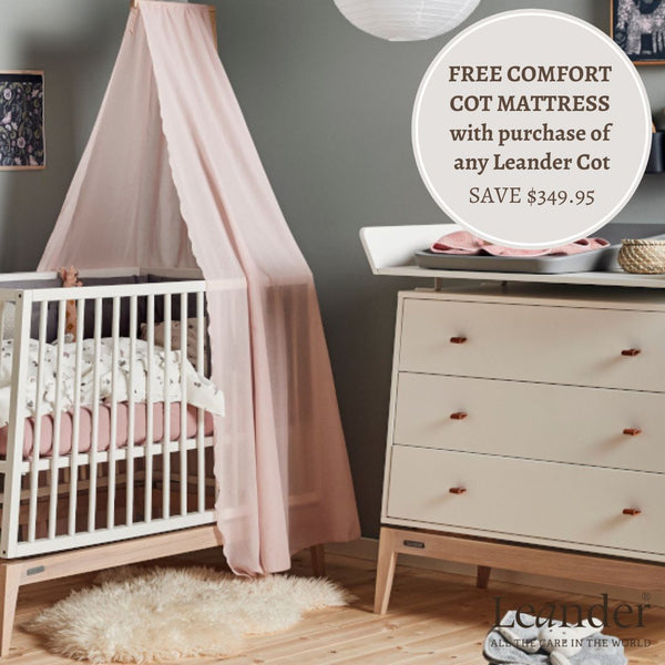 Leander Luna Cot White & Oak & Mattress Set