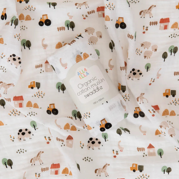 All4Ella Organic Cotton Muslin Swaddle - Country Farm