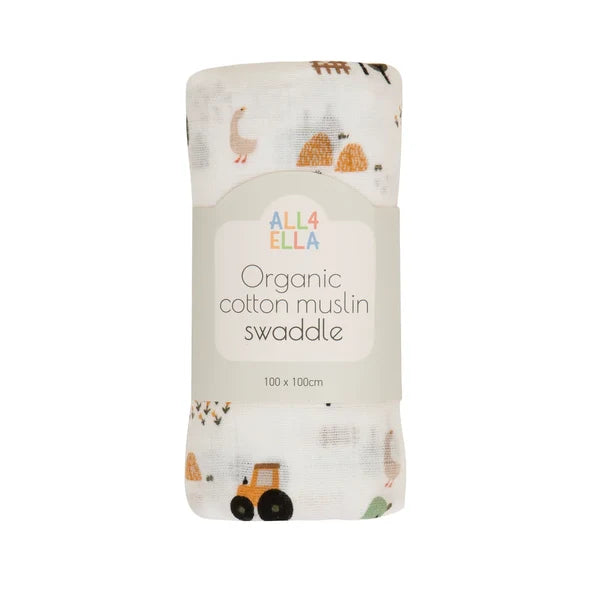 All4Ella Organic Cotton Muslin Swaddle - Country Farm