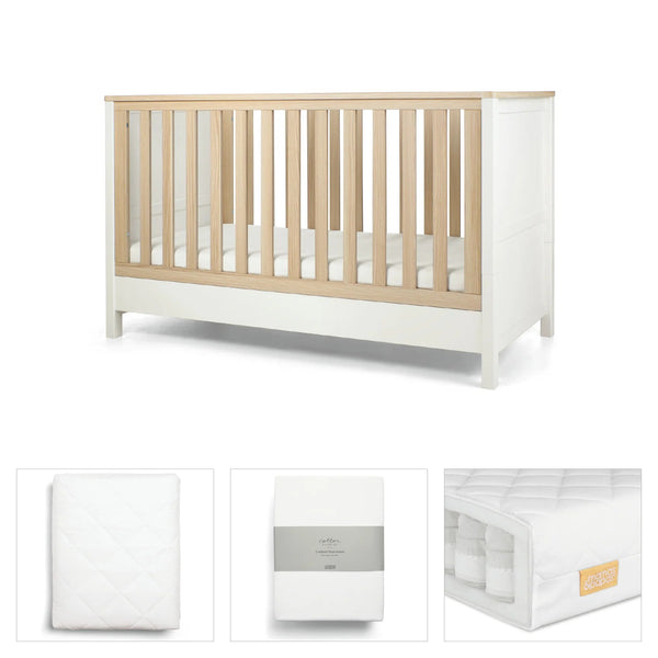 Mamas & Papas Harwell White 4 Piece Set with Cotbed, Mattress, Fitted Sheets & Mattress Protector