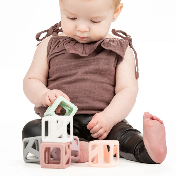 Malarkey Kids Stack N Chew 4 PK Mini Cubes - Pastels