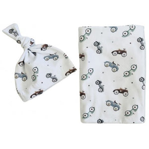 Mini & Me Baby Wrap Set with Beanie - Cars