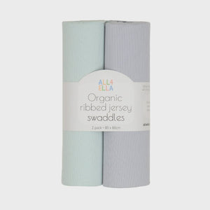All4Ella Ribbed Jersey Swaddles 2pk - Sage & Grey