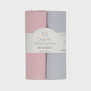 All4Ella Ribbed Jersey Swaddles 2pk - Pink & Grey