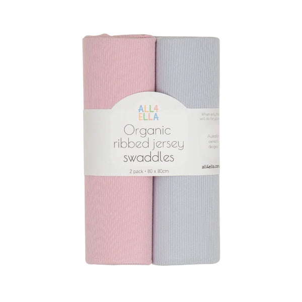 All4Ella Ribbed Jersey Swaddles 2pk - Pink & Grey