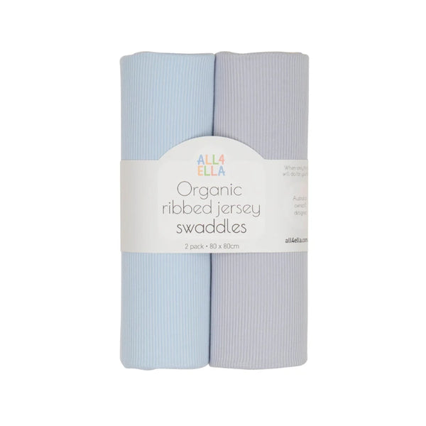 All4Ella Ribbed Jersey Swaddles 2pk - Blue & Grey