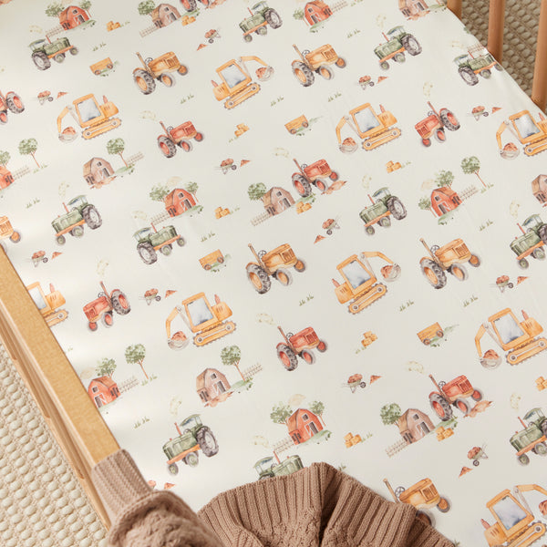 Snuggle Hunny Organic Fitted Cot Sheet - Diggers