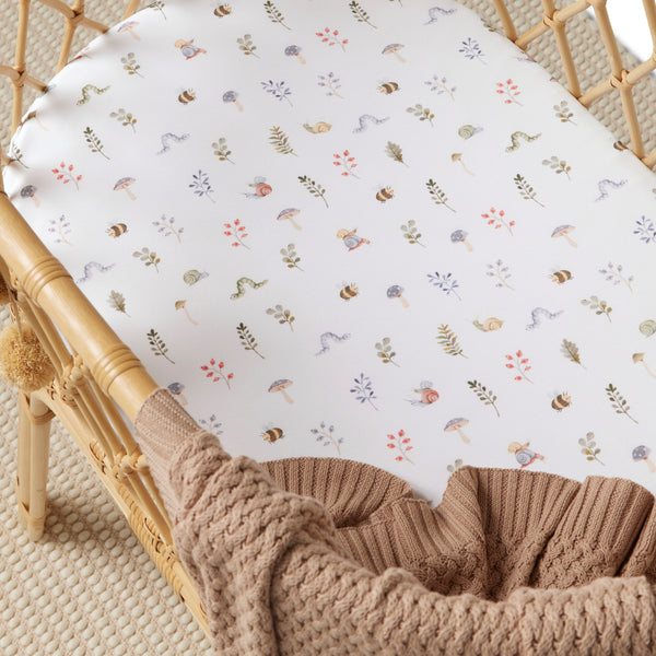 Snuggle Hunny Fitted Bassinet Sheet/Change Mat Cover - Garden Friends