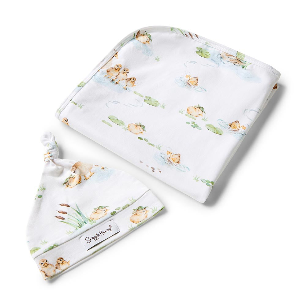 Snuggle Hunny Organic Jersey Wrap & Beanie Set - Duck Pond