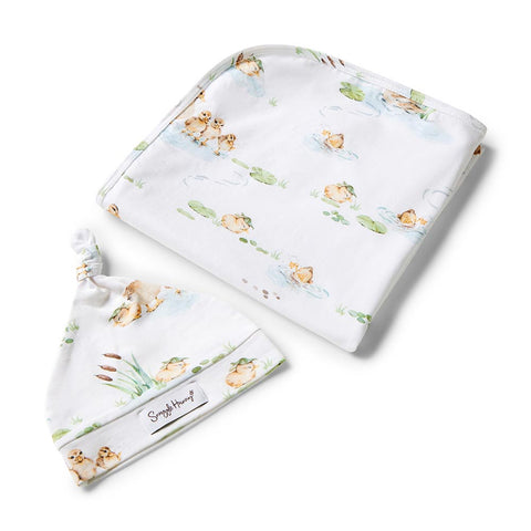 Snuggle Hunny Organic Jersey Wrap & Beanie Set - Duck Pond