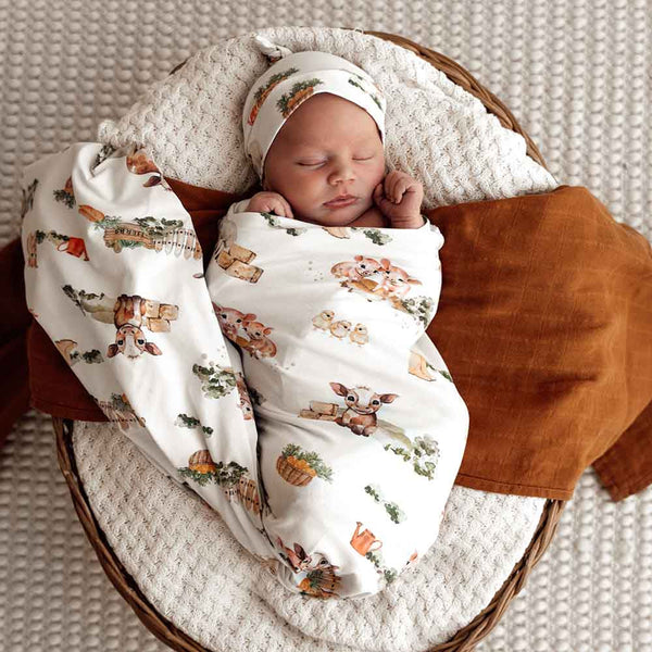 Snuggle Hunny Organic Jersey Wrap & Beanie Set - Farm