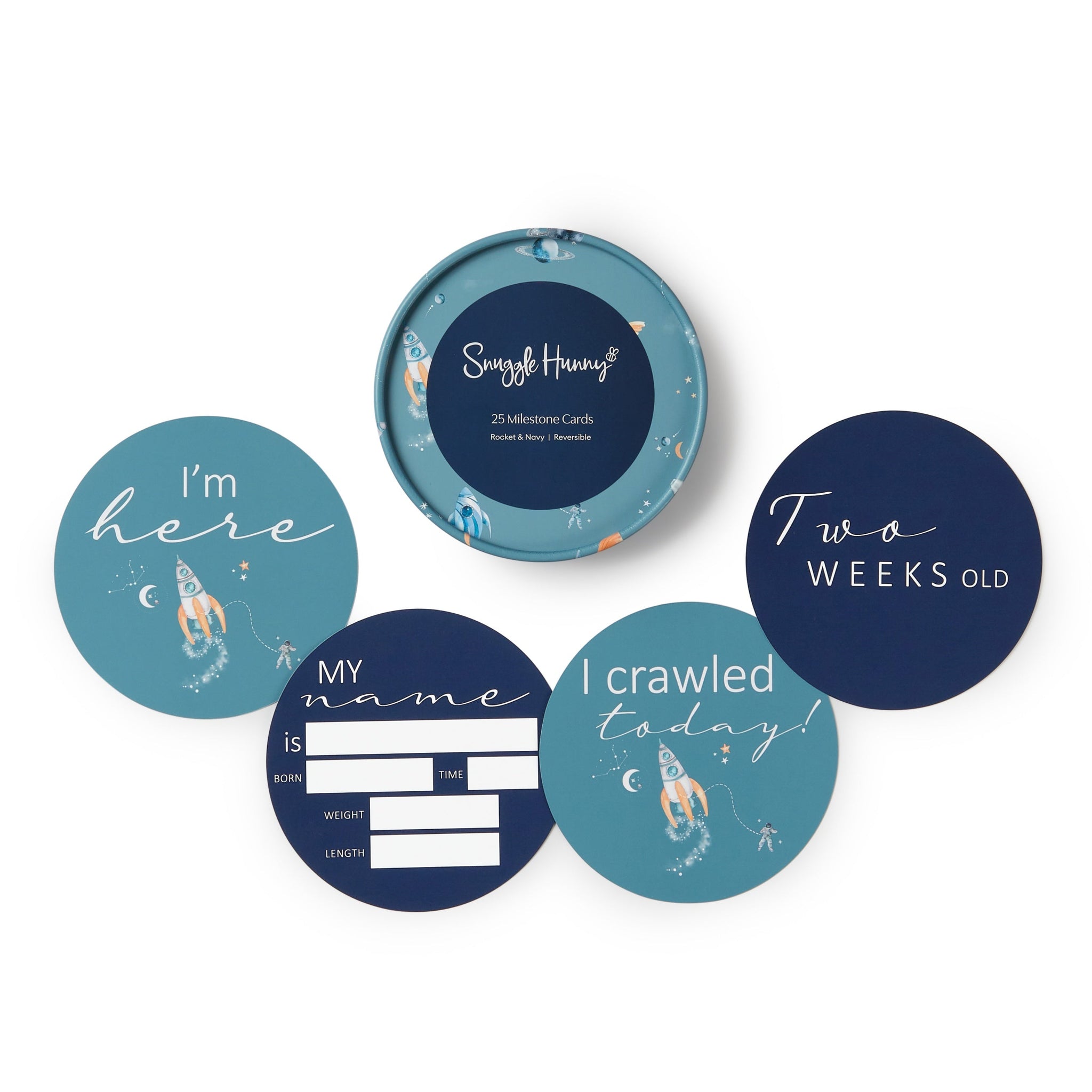 Snuggle Hunny Reversible Milestone Cards - Rocket & Navy