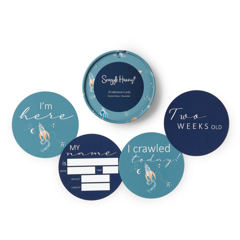 Snuggle Hunny Reversible Milestone Cards - Rocket & Navy