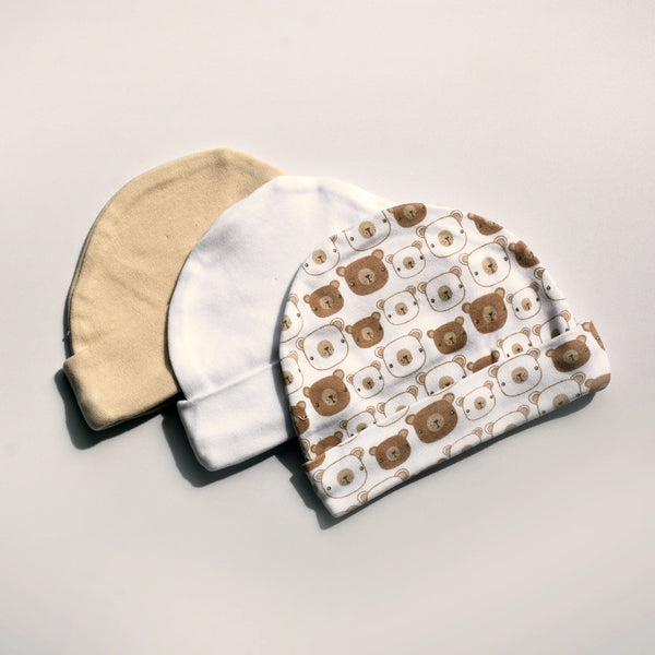 Playette Newborn Caps 3pk - Bear