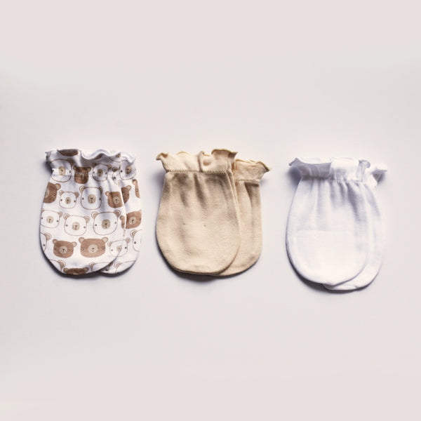 Playette Newborn Mittens 3pk - Bear