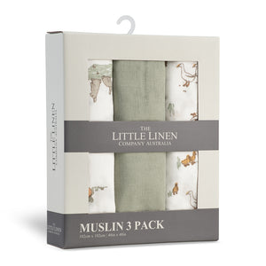 The Little Linen Co Baby Muslin Wrap 3pk - Farmyard Lamb