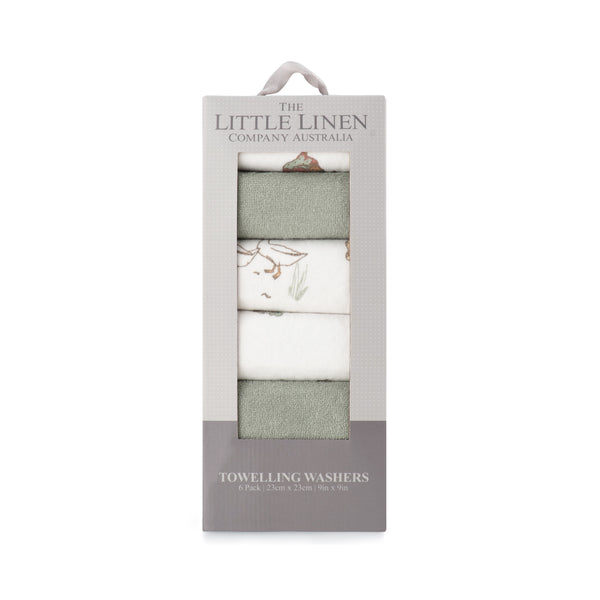 The Little Linen Co Towelling Washer 6pk - Farmyard Lamb