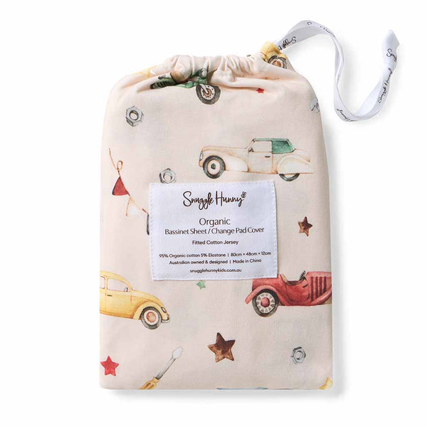 Snuggle Hunny Fitted Bassinet Sheet/Change Mat Cover - Vintage Cars