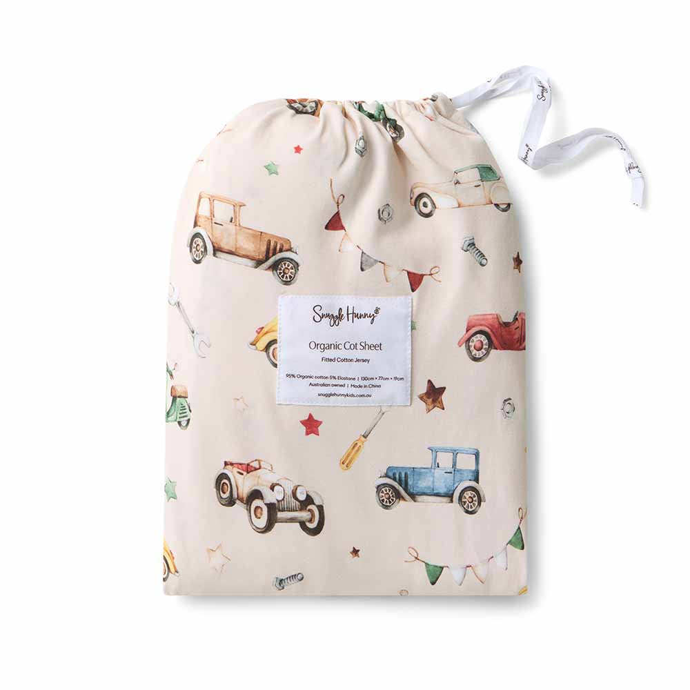 Snuggle Hunny Organic Fitted Cot Sheet - Vintage Cars