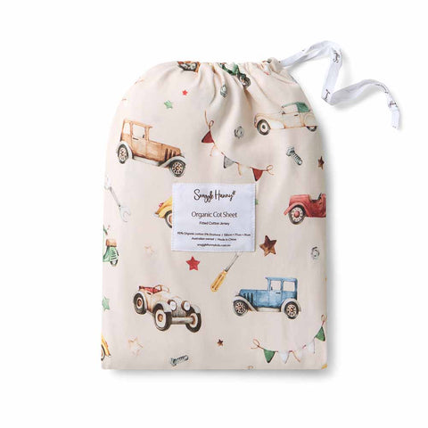 Snuggle Hunny Organic Fitted Cot Sheet - Vintage Cars