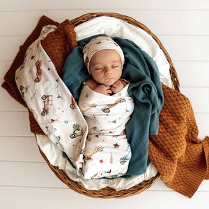 Snuggle Hunny Organic Jersey Wrap & Beanie Set - Vintage Cars