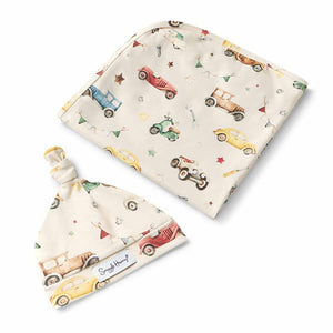 Snuggle Hunny Organic Jersey Wrap & Beanie Set - Vintage Cars